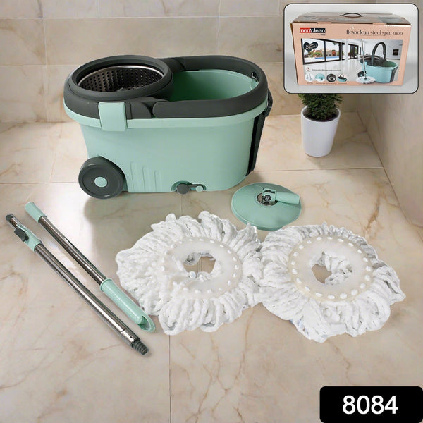 Ganesh Quick Spin Mop Steel Spin, Bucket Floor Cleaning 2 Micro fiber head / Refill