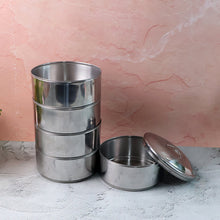 5 Compartment Lunch Box (Stainless Steel): Round Tiffin, Leakproof (16x5